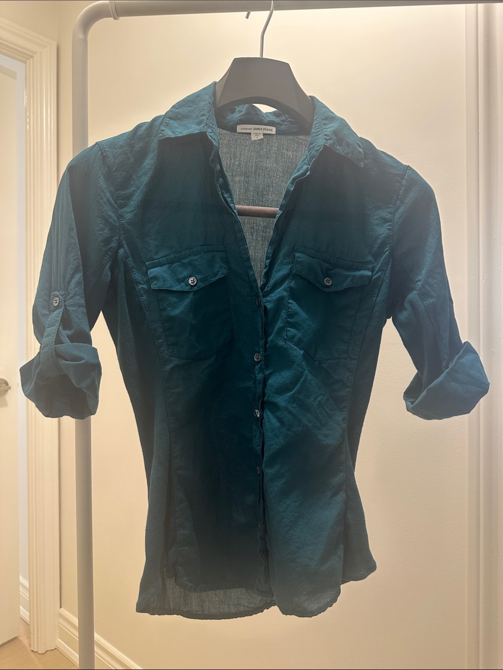 James Perse Teal Button-Front Utility Blouse